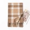 Womens Warm Faux Cashmere Scarf With Plaid Long Wrap Shawl Winter Office Commute