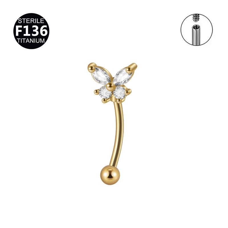 New Styles Best Selling F136 Titanium Zircon Butterfly Gold Inlaid Eyebrow Nail Screw Ball Fashion Body Jewelry