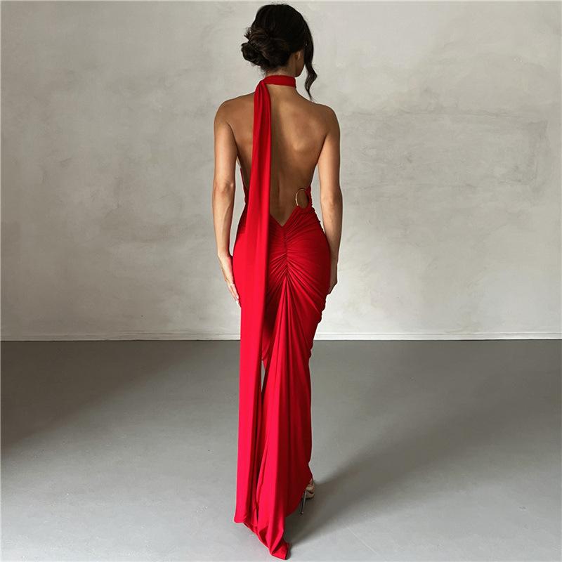 European and American Style Summer Women's Sexy Backless Hanging Neck and Buttocks Wrapped Slim Fitting Evening Dress Dress
