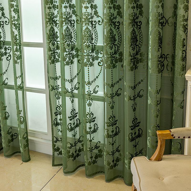 Bohemian French Plant Jacquard Poloprůsvitné závěsy, Horní kroužky, Moderní texturovaná látka, Filtrace světla, Domácí dekorace do ložnice, obývacího pokoje, na balkon