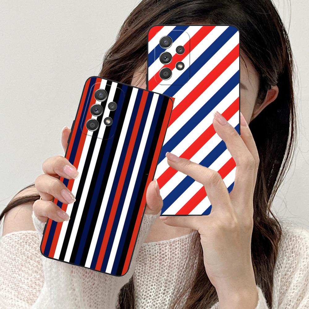Red Blue Stripe Mobile Phone Case for Samsung Galaxy M55 54 42 35 34 33 32 23 22 15 14 13 12 F55 5G Colorful Cover Luxury Pretty