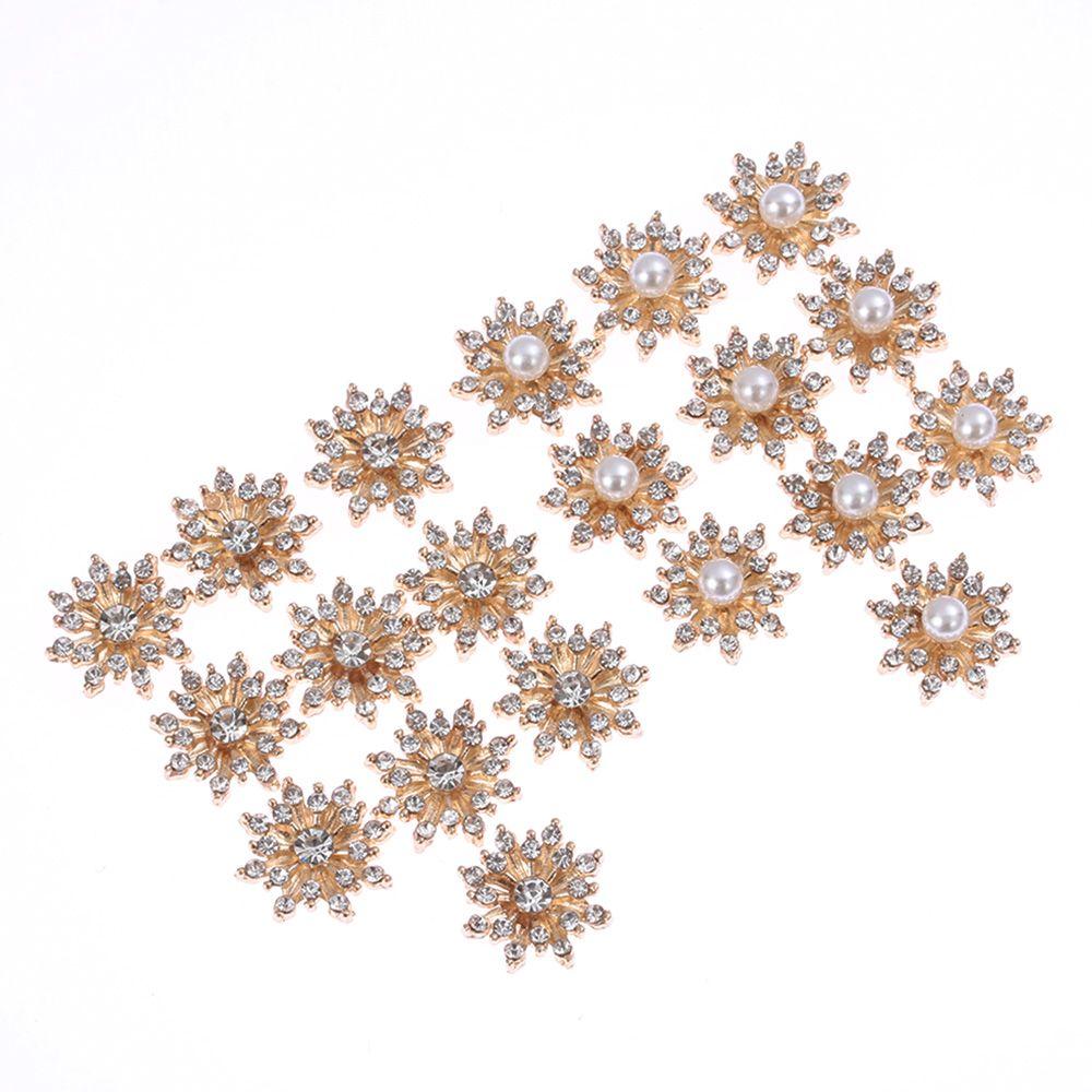 10Pcs 16MM Rhinestone Snowflake Buttons Flatback Plating Pearl Hairpin Decoration DIY Craft Apparel Sewing Accessories
