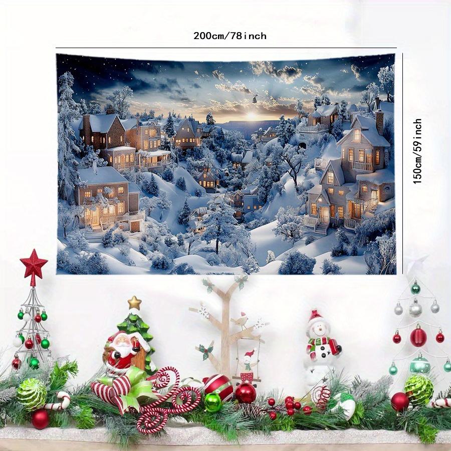 A Christmas Landscape Polyester Tapestry, a Festive Wall Decoration, Suitable for Home, Kitchen and Party Decoration