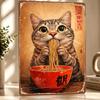 Cat Eating Ramen Noodles Personalized D Textured Metal Poster Wall Art Vintage Tin Signs for Article Decoration Room Wand Deko