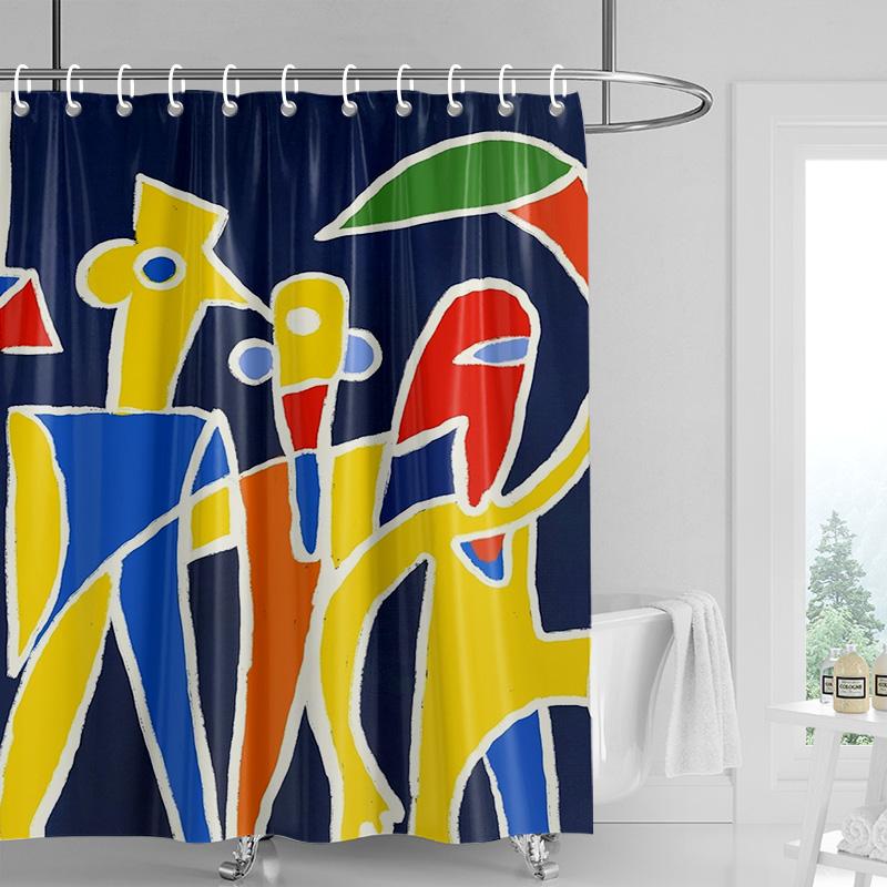 Boho Woman Shower Curtain - Yellow with Green Trim, Bold Red & Black Tribal Design, Waterproof with Grommets 90x180cm