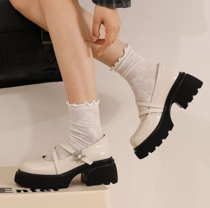 Women Mary Jane High Heels Spring New Bot Retro College Faionable Japanese Women's Lolita Shoes Roman Sle PU Leather Single Shoe