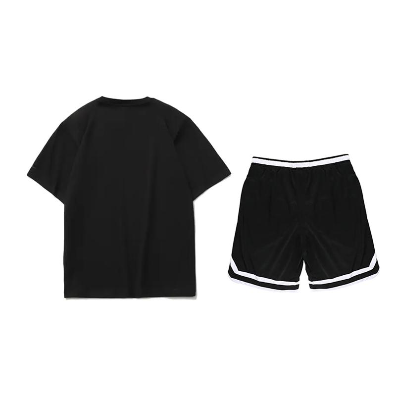 Li-Ning Fashionable Versatile Printed Round Neck Short Sleeve Casual Sports Suit Unisex suit Black AHSUA15-2+YAPV001-1