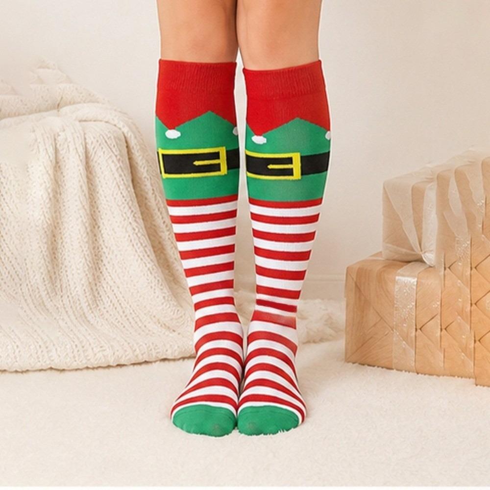 Xmas Gifts Knee High Stockings Warm Elf Cosplay Socks Striped Knee High Socks Stage Performance