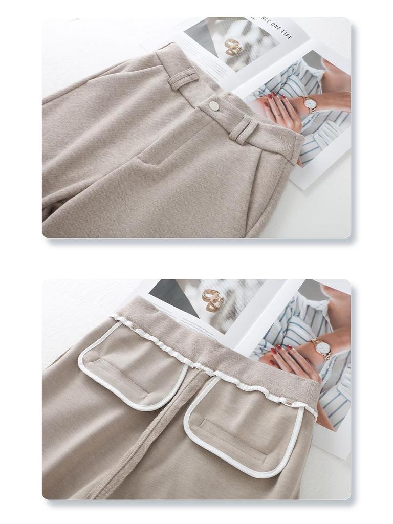 Oatmeal Acetate Wool Flannel Wide-Leg Pants - Women's 2024 Soft Cashmere Straight-Leg, Perfect for Autumn & Winter
