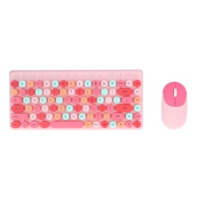 Teclado Mouse USB Sem Fio Cor Mista Fofa 86 Teclas Retro Redondo Tecla Côncava Teclado Mouse Gamer 1200DPI