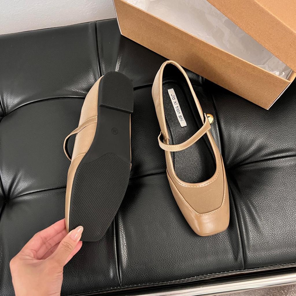 Fashion Delicate Belt Strap Ballet Shoes Woman Patchwork Mary Janes Loli Flats Square Toe Shallow Mocasines Mujer Brides Wedding Loafers