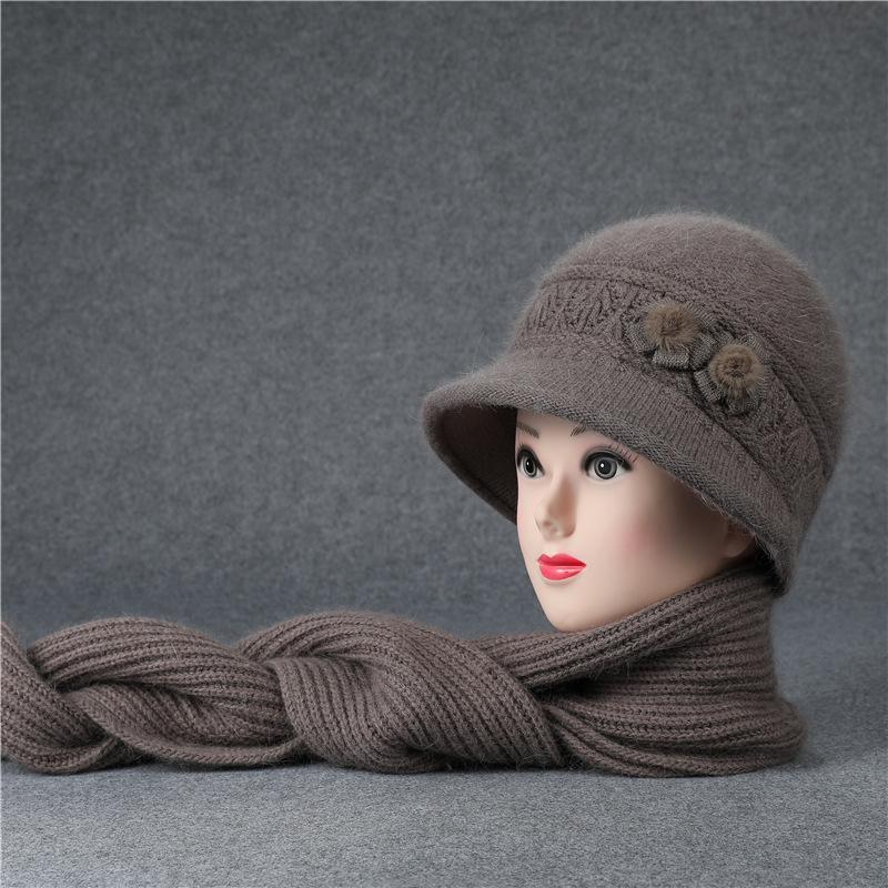 Šál, Súpravy čiapok Zimná čiapka pre ženy stredného veku a staršie Pletená z králičej priadze pre teplo Klobúk typu bucket pre starších ľudí Babička so zamatovými súpravami