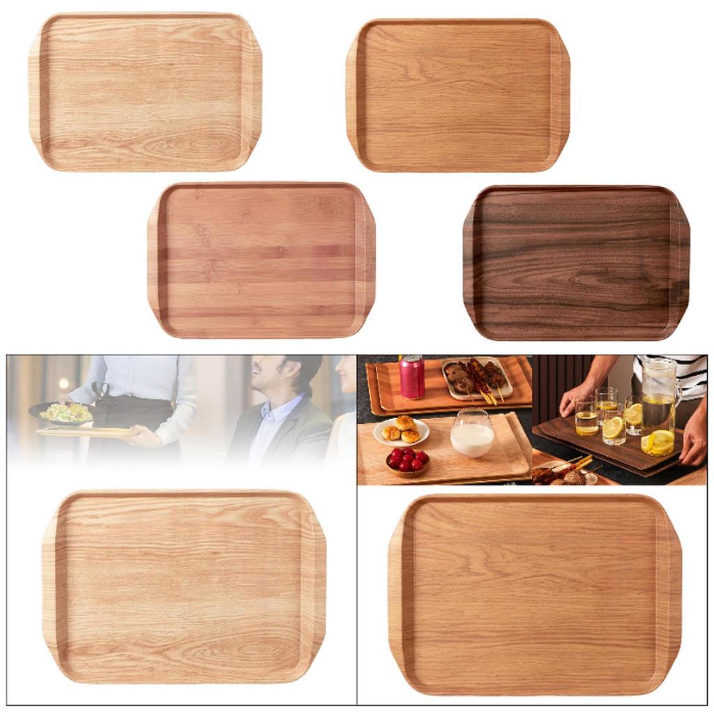 Melamine Wood Grain Tray Portable Multipurpose Decorative Serving Platter for Household Camping BBQ Restaurant Breakfast