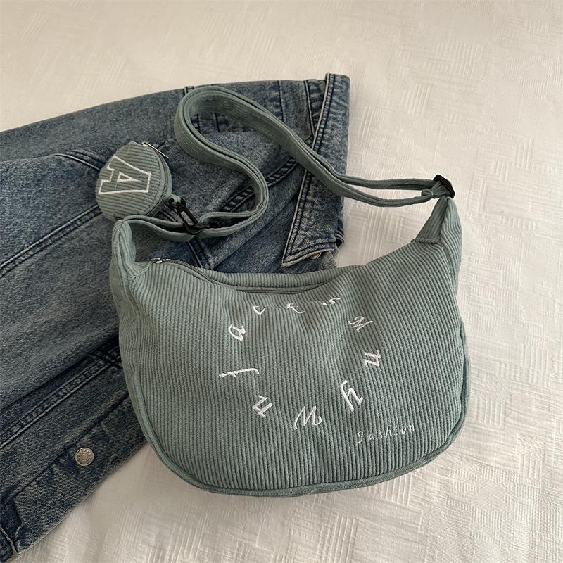 

Универсальная модная сумка-мессенджер с буквенным принтом, женская повседневная вельветовая сумка через плечо большой емкости светло-зеленый