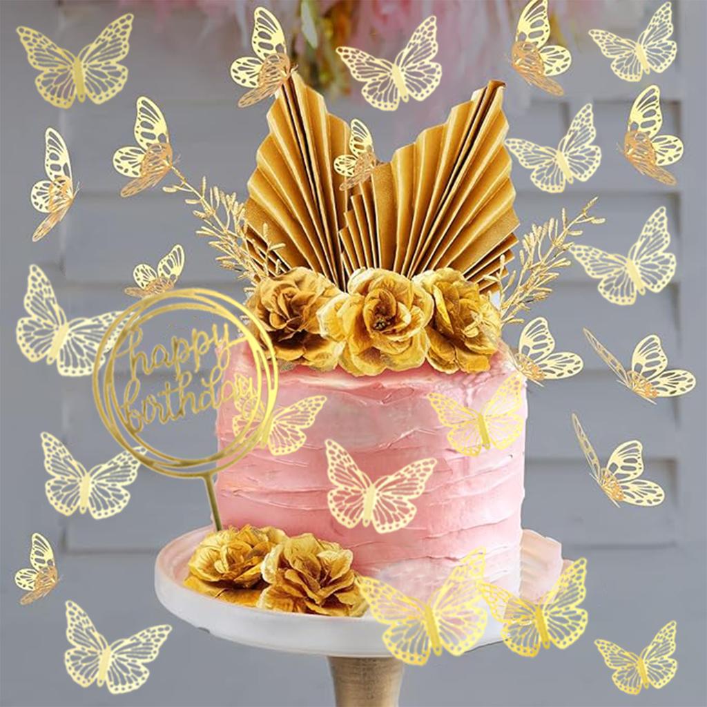 53 Stück Blumendeko für Kuchen Goldkugeln Dekorationen Boho Deko Schmetterling Geburtstag Hochzeit Babyparty Party Dekoration