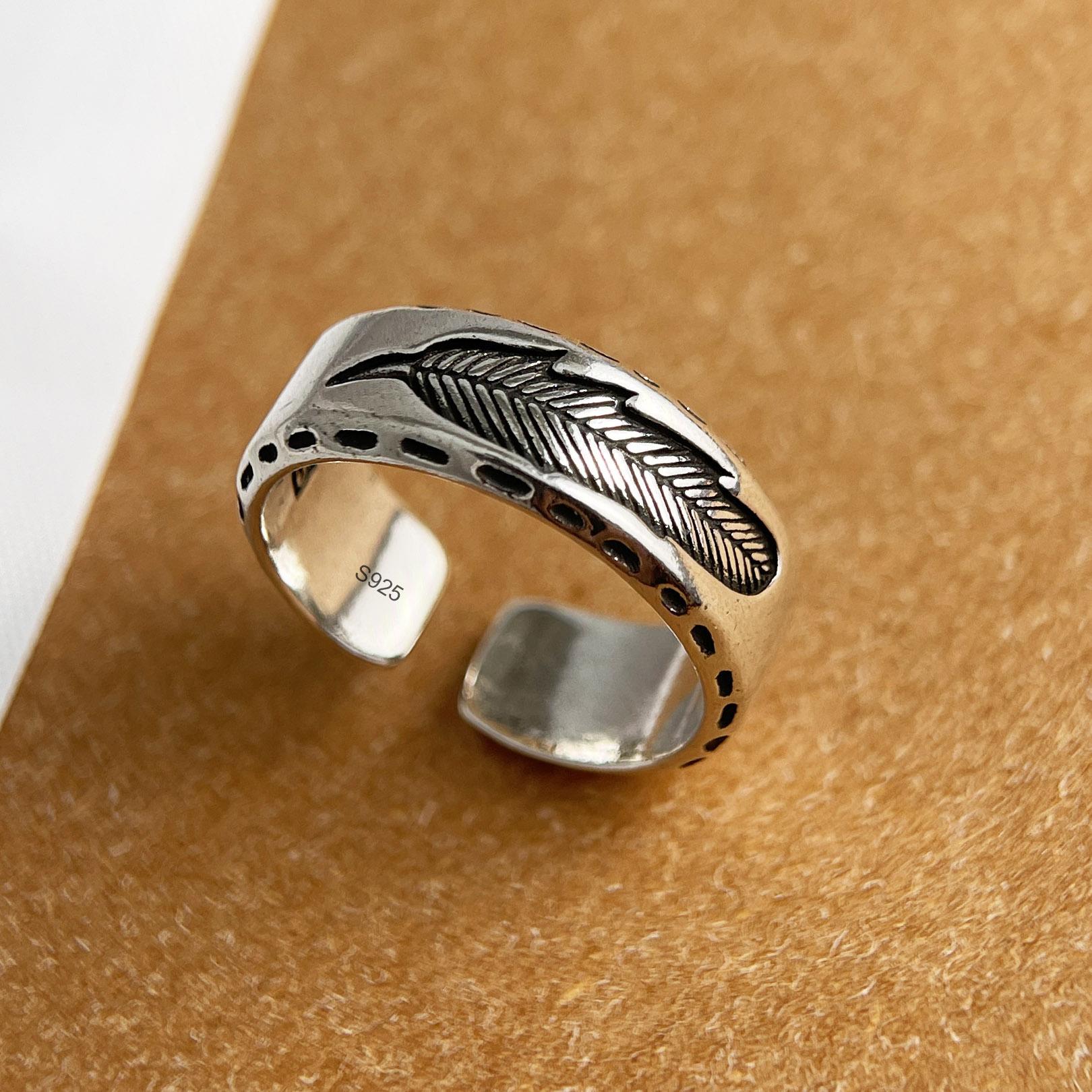 

925 Sterling Silver Rings for Women Couple Minimalist Handmade Simple Retro Feather Shape Ring Fine Jewelry Gift Prevent Allergy resizable