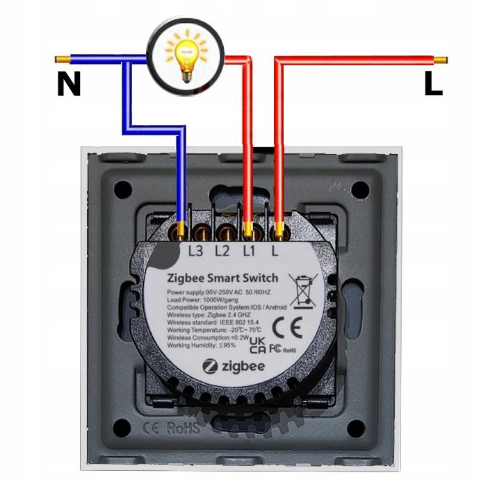 ZigBee TUYA Touch Switch 3-circuit White # L+N