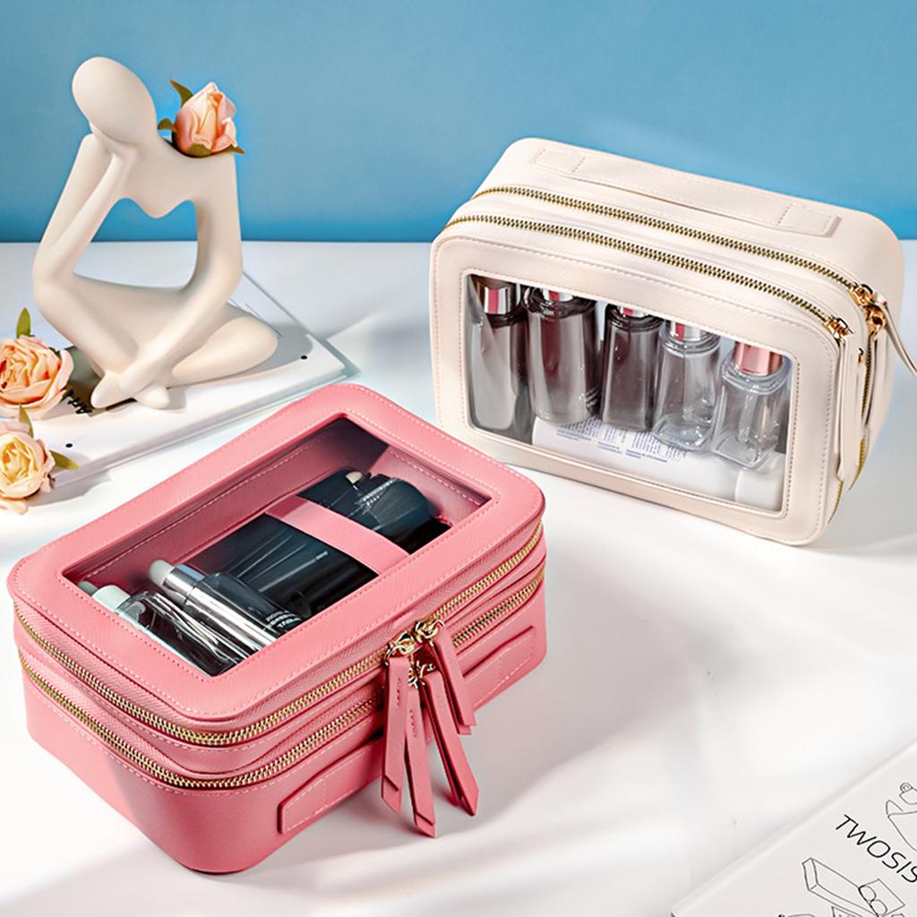 Beauty case trasparente da donna da viaggio d'affari impermeabile portaoggetti grande capacità portatile PU
