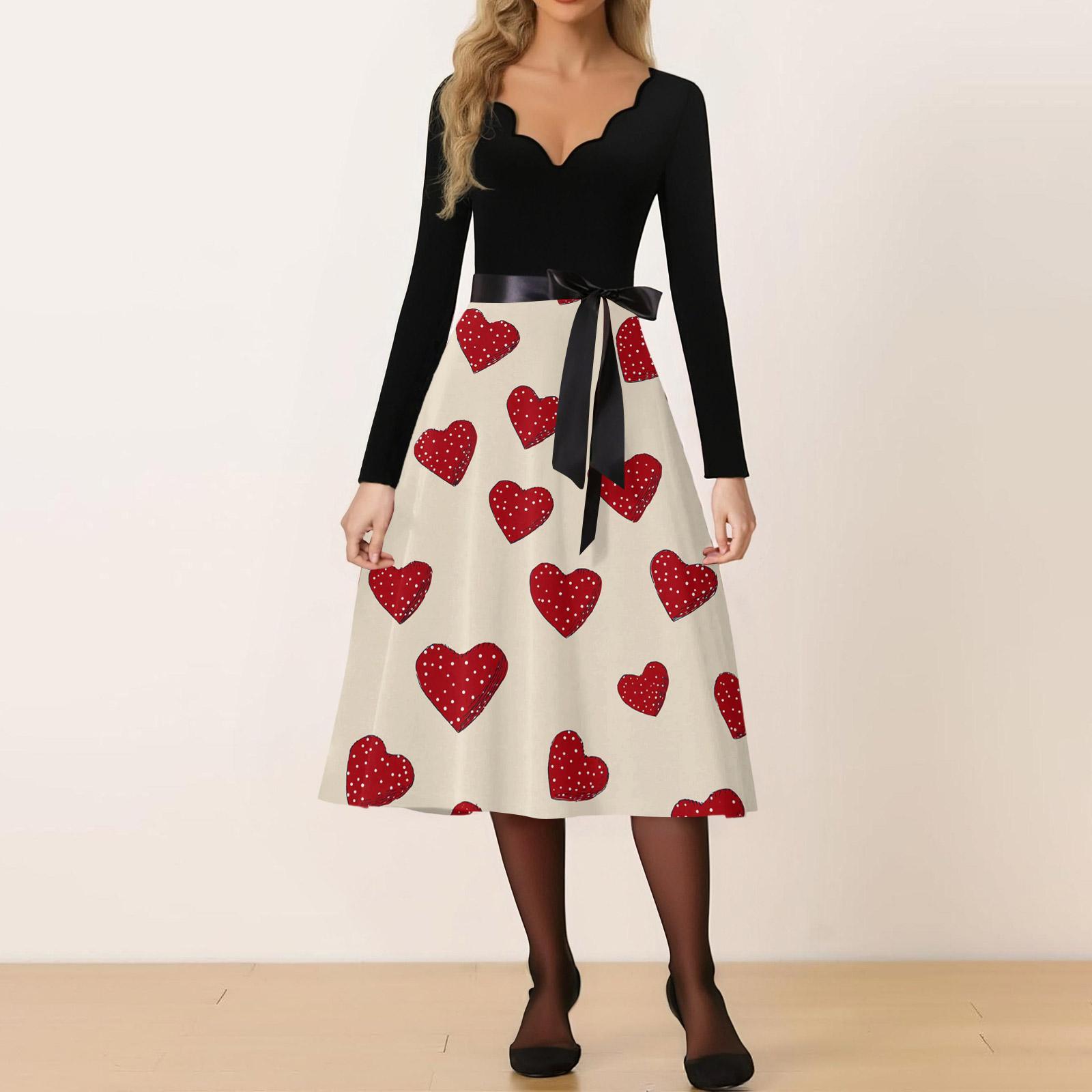 

Women s Casual Fashion V,neck Valentine s Day Print Retro Dress XXXXXL