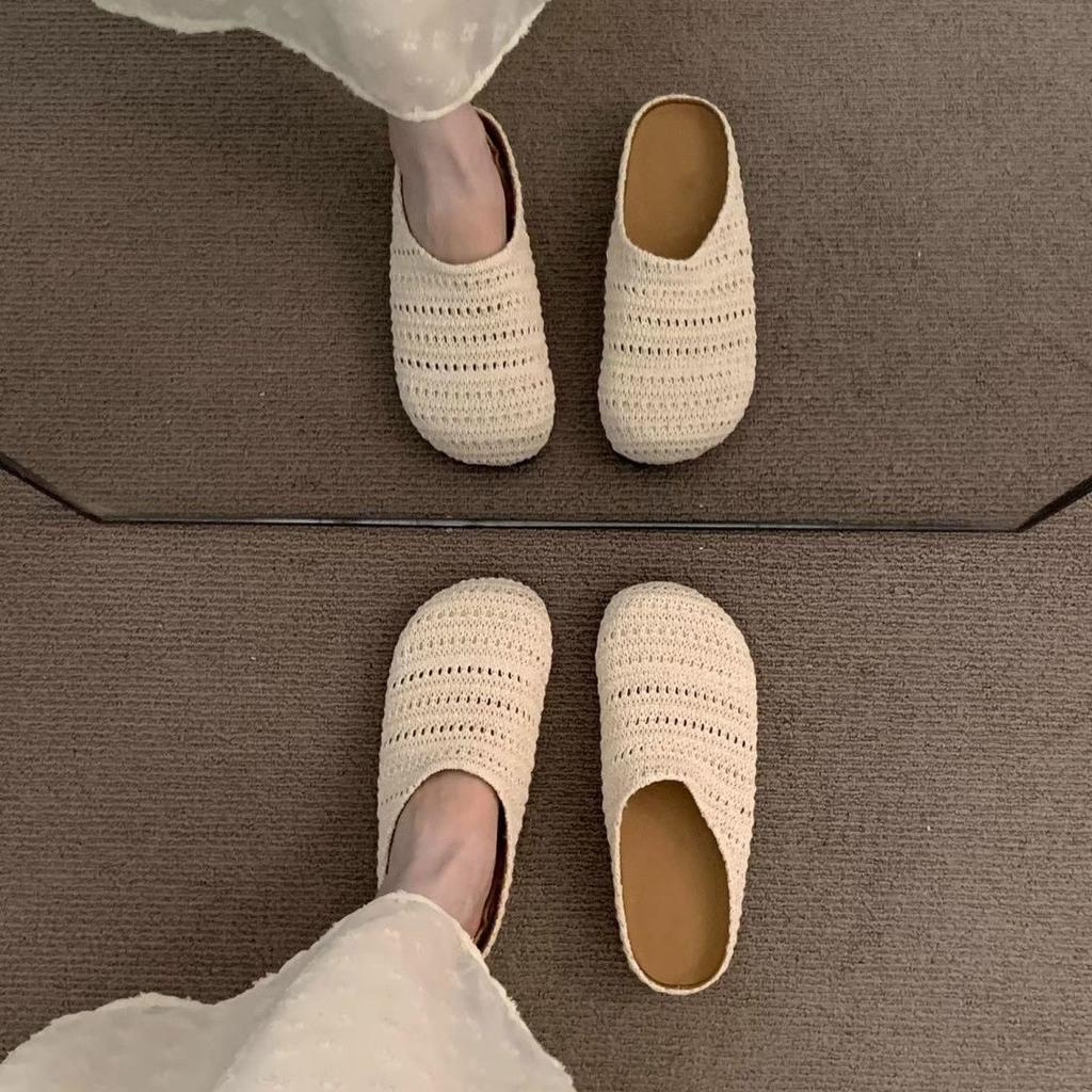 Woven Bag Head Wearing Half Slippers Women's Summer Beach One Pedal Bag Head Half Drag Women's Boken Platform Slippers