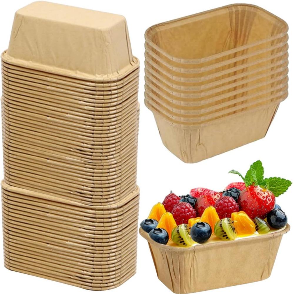 50 шт. Мини-формочки для кексов, Прямоугольные мини-формы для кексов из бумаги, Антипригарные жиронепроницаемые бумажные формочки для кексов, Одноразовые бумажные формы