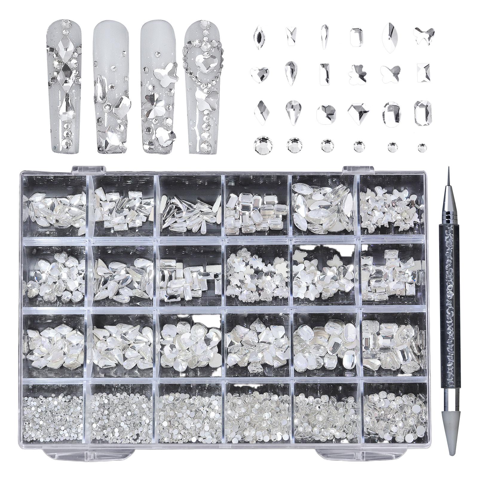 

Набор стразов для дизайна ногтей MultiShape Glass Crystal AB Nail Stones Nail Jewels Flatback Nail Gems Rhinestones with Wax Pen белый