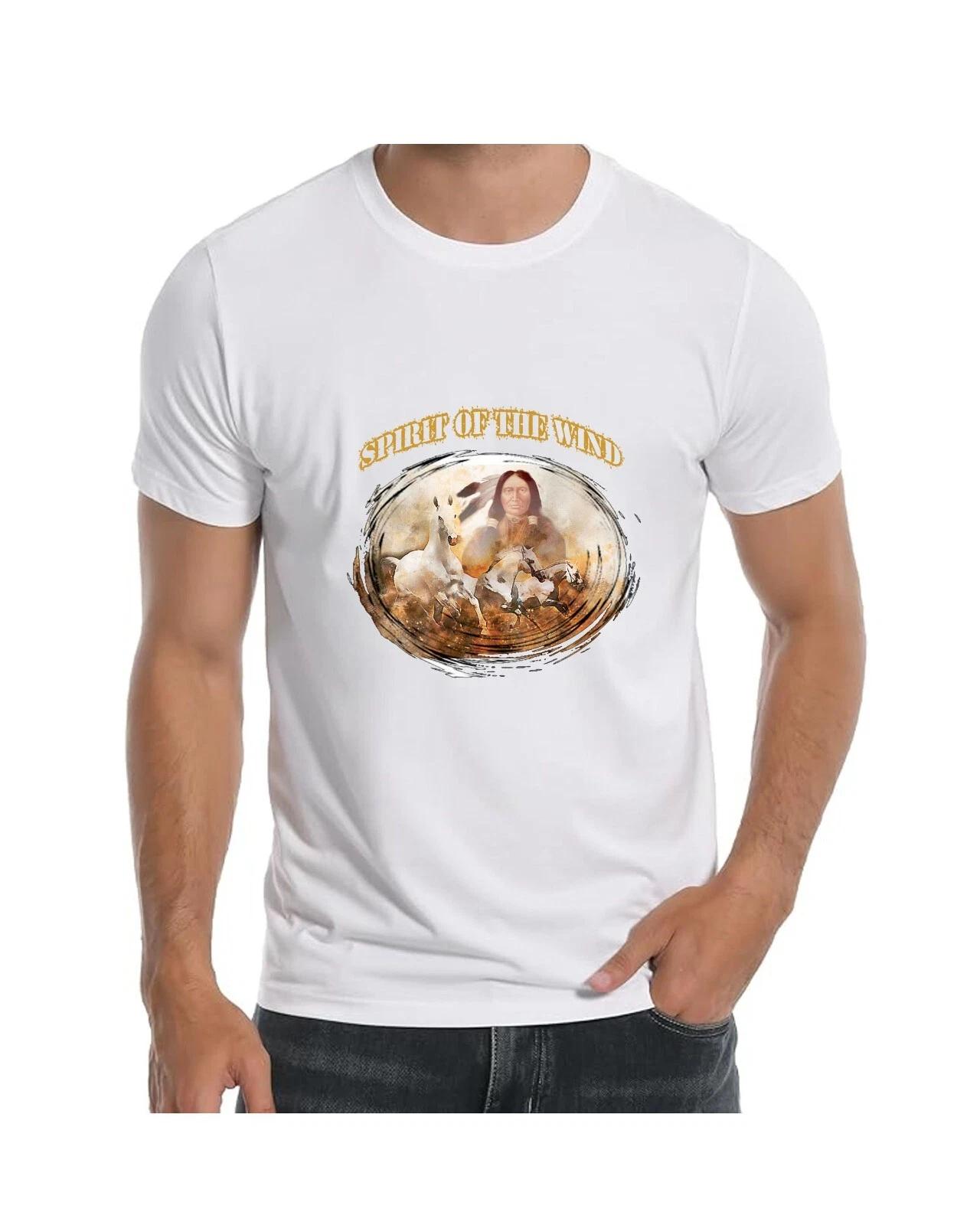 Spirt Of The Wind Native American Indian Art T-Shirt for Men Apparel L