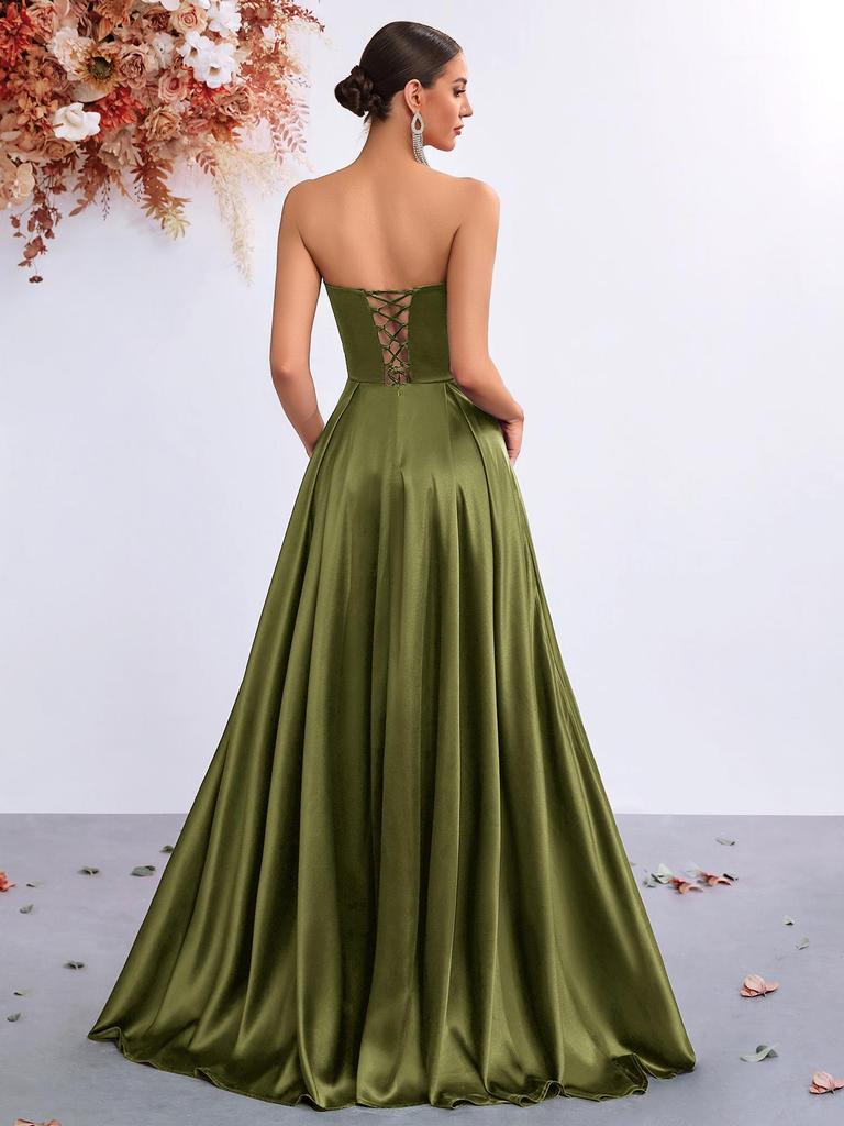 European & American Elegant Strapless Slim-Fit Slit Gown - Perfect for High-End Banquets & Evening Parties