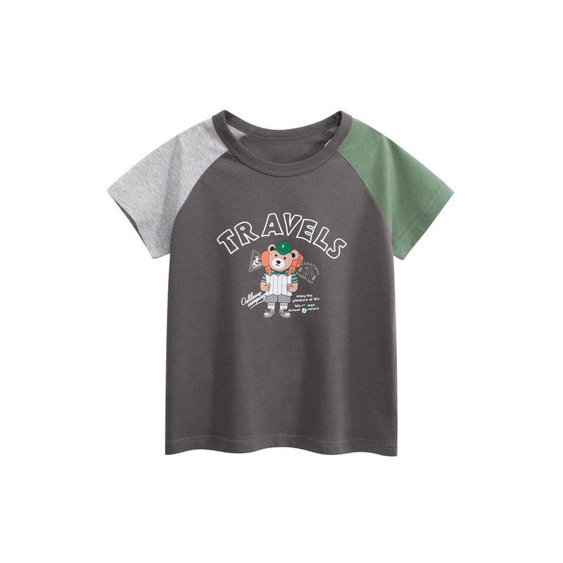 27kids Kids Short Sleeve T-Shirt Summer Baby Boy Pure Cotton Clothes Boy s Clothing Cartoon Bear Raglan Sleeve Tops 9A029 Dark Gray 110