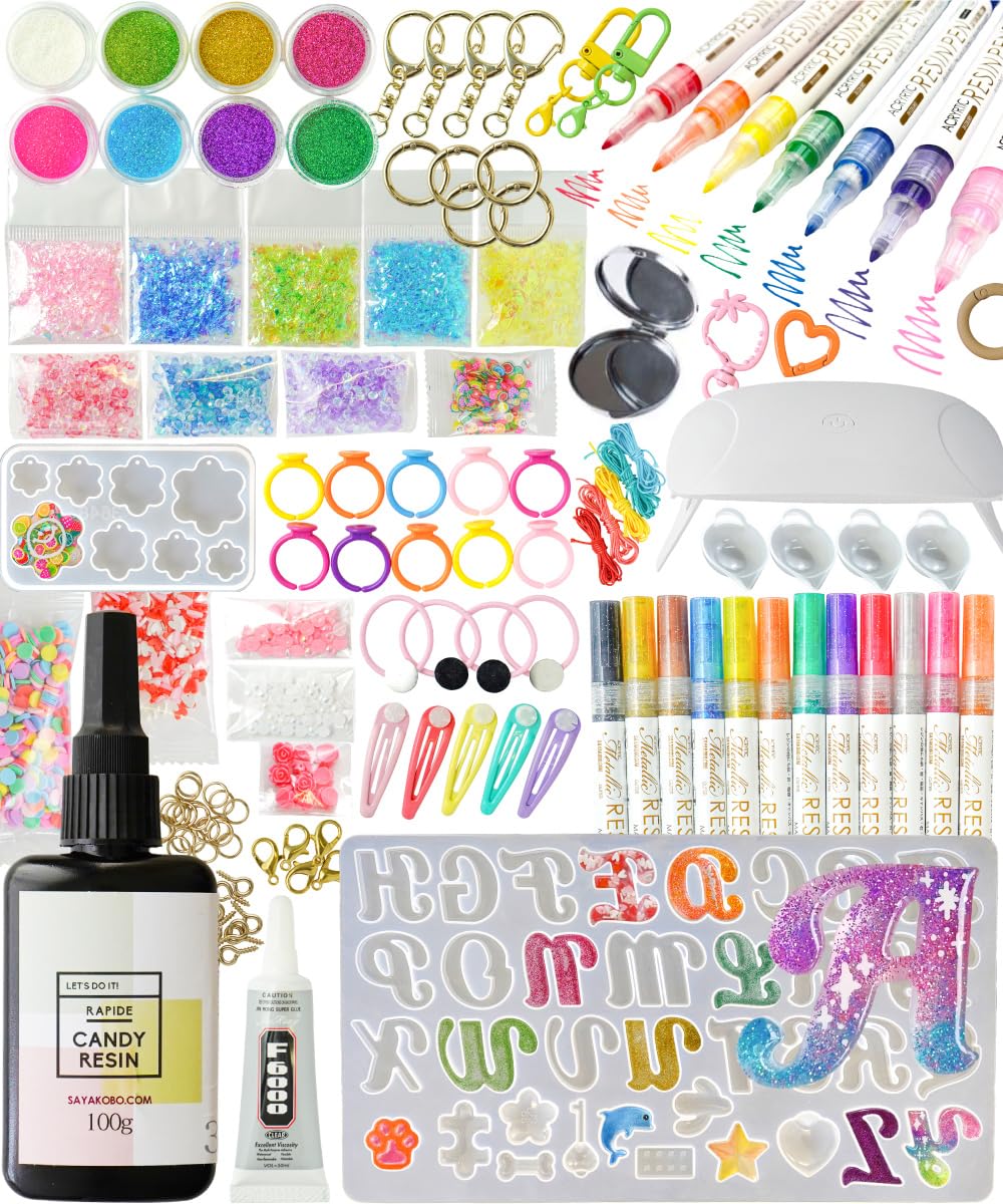 

Saya Kobo Resin Kit for Kids, Beginners, Parent-Child Set, Silicone Mold, Resin Pen, Light, Gift Set, Starter Kit, Resin Liquid, Alphabet Mold, Inclus