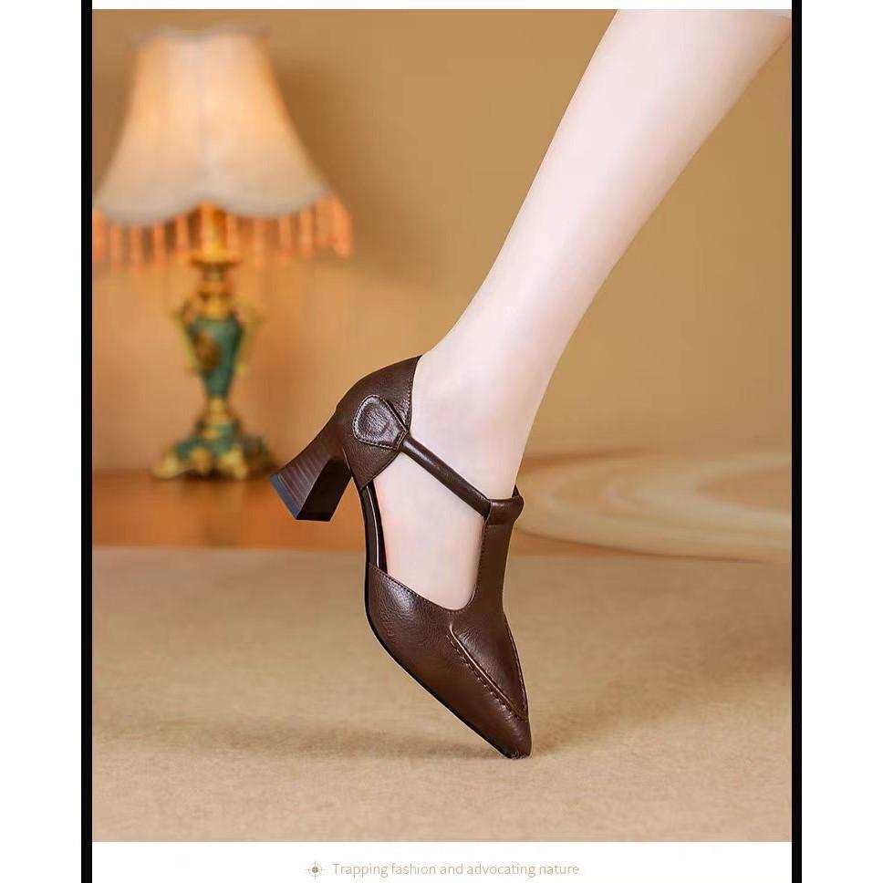 Baotou sandals children's summer 2025 new pointed stiletto one-word Velcro with leather sewing line high heels