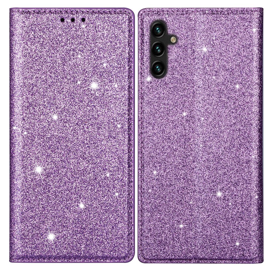 

For Samsung Galaxy S25+ Case Glittery PU Leather+TPU Card Slot Phone Cover Purple