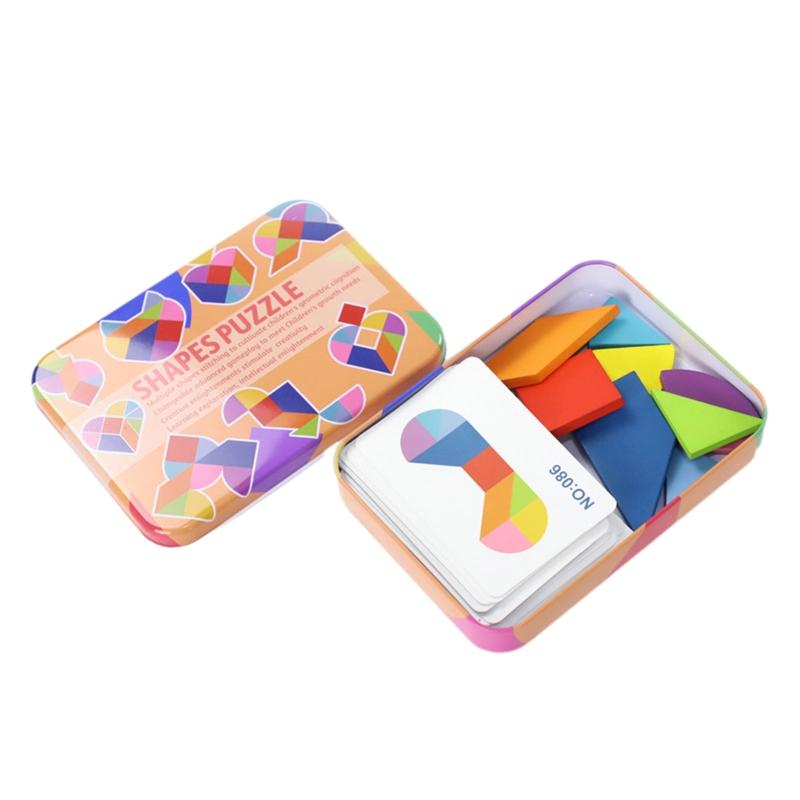 

Wooden Jigsaw Puzzle Colorful Tangram Puzzlebox 3D Cutting Toddler Baby Gift Education Shape Sorting Game Preschool Gift 1