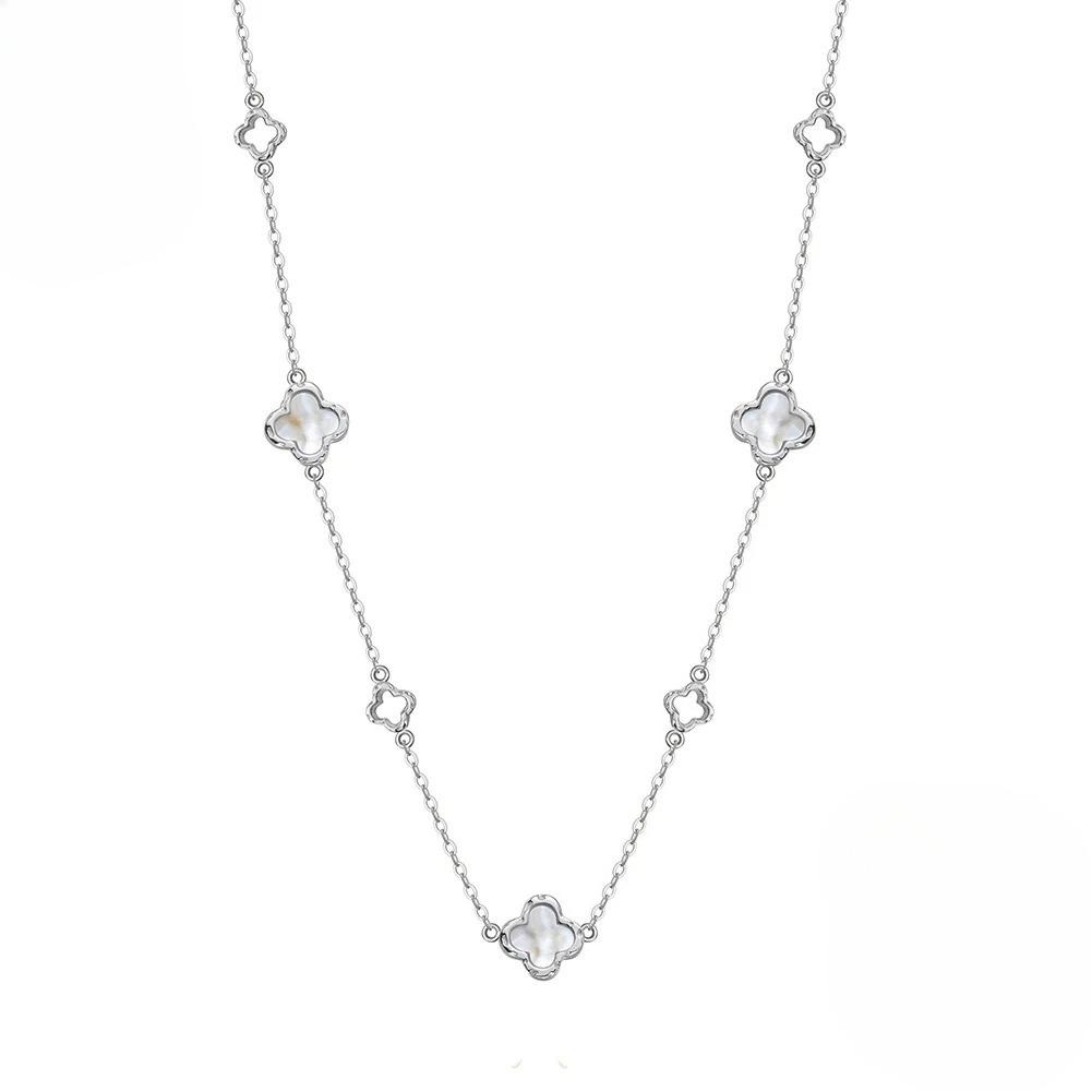 

Hollow Clover Luxury Chain Necklace Banquet Party Gift Silver Four Flowers Clover Neck Jewelry Accessories