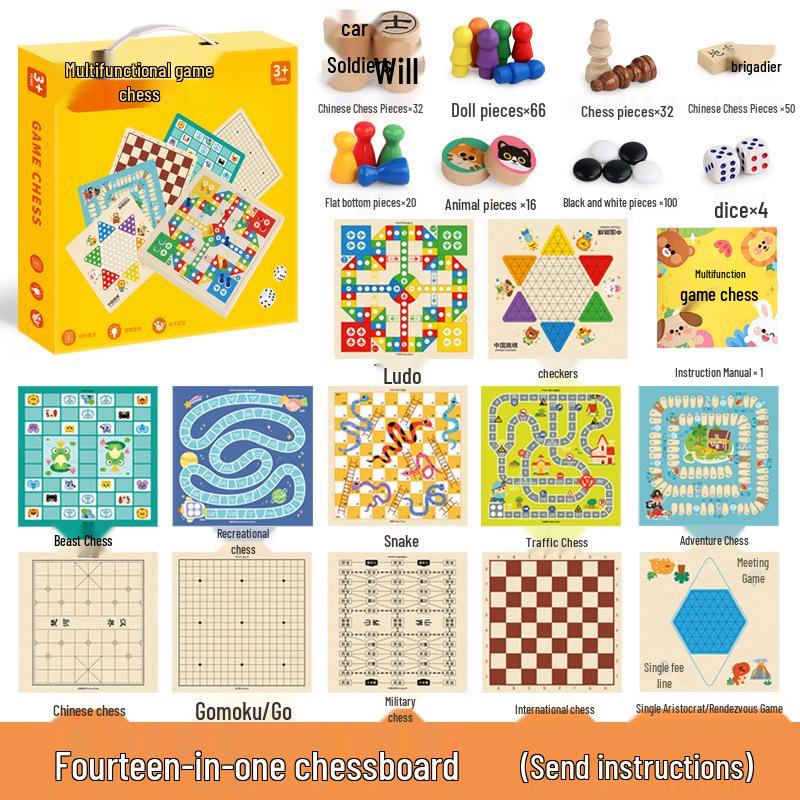 Multi-Function Chess & Board Games Set: Educational Toys for Kids - Checkers, Gomoku, and More