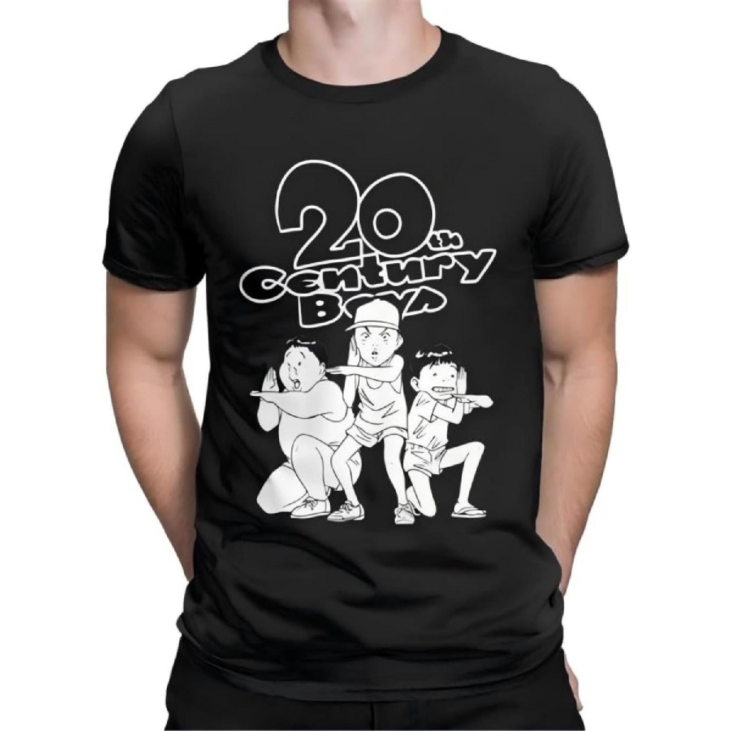 ADHWNMQW 20TH Century Manga Mens Tshirt Naoki Urasawa Novelty Tee Shirt Harajuku Crewneck T-Shirts Black S