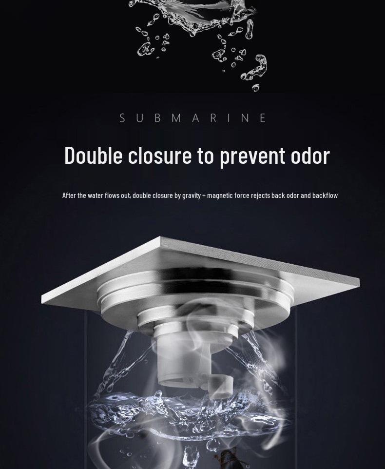 Desagüe de Ducha de Piso Submarino Ultra Fino a Prueba de Olores de Acero Inoxidable GF40-10B