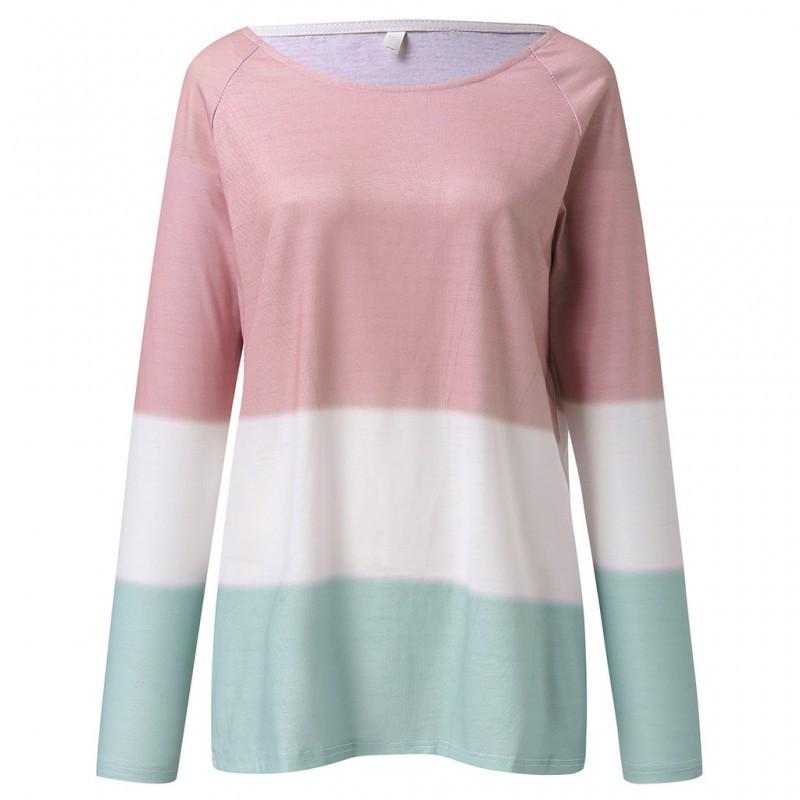 

European American Women s Clothing Loose Slimming Gradient Color Printed Round Collar Long-sleeved T-shirt L рожевий