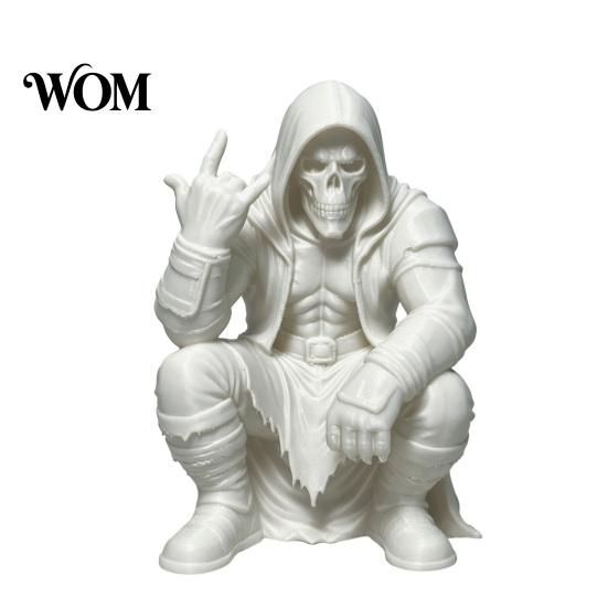 Unique Desktop Sculpture Crouching Hooded Devil God Figurine, Decorative Ornament with Skull Mask & Muscle Lines, Hip Figure Hop Gothic Rocker Statue