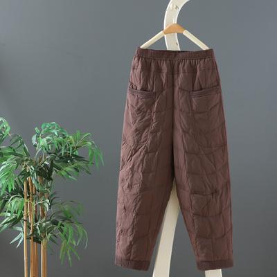Retro Down Cotton Pants Winter Ladies Fashion Thickened Warm Casual Pants High Waist Loose Plus Size
