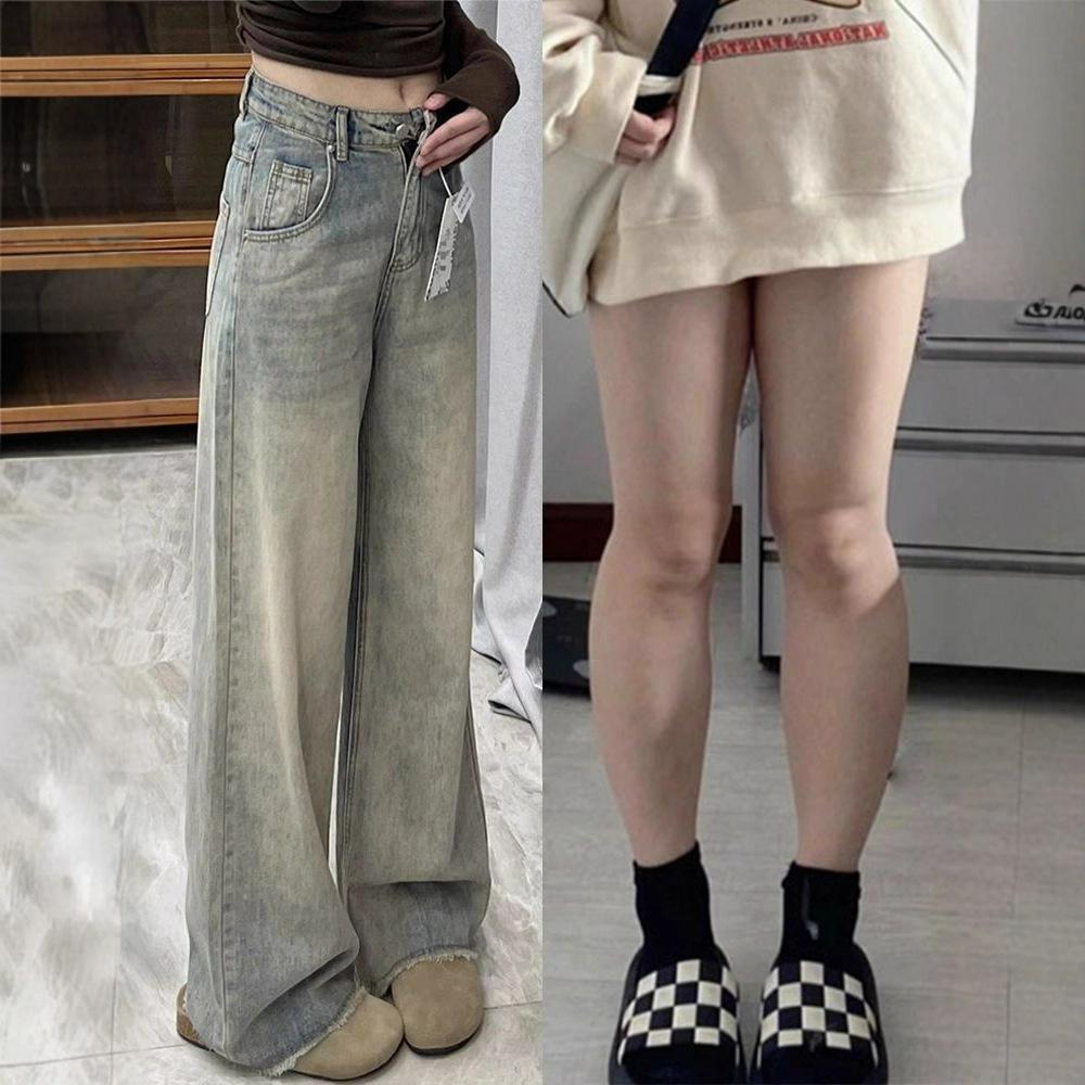 Jeans Confortáveis Mulheres Anos Cintura Alta Design Vintage Senso da Juta Soltos Skinny Retos Calças Jeans de Perna Larga para Mulheres Calças Jeans Longas