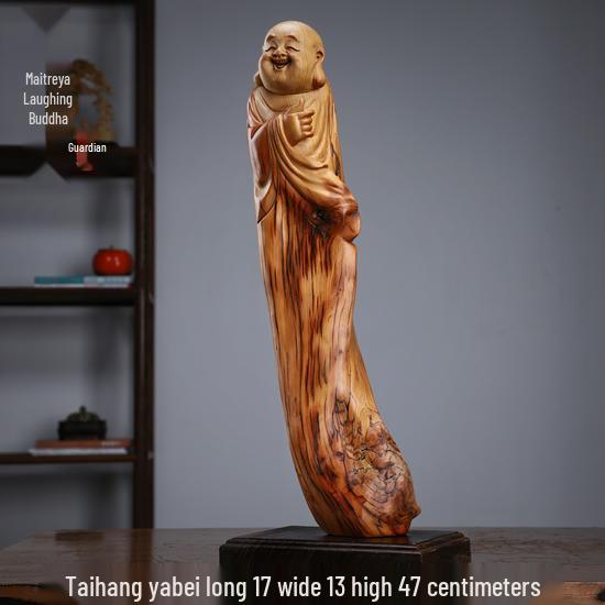 Intaglio Radice di Legno di Cipresso di Scogliera: Ornamento Daruma Maitreya Buddha in Legno Massello in Zafferano Dorato e Legno di Rosa Nanmu.
