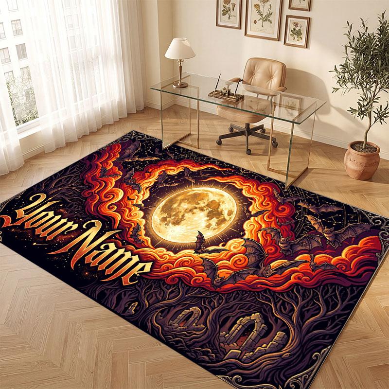 Space Cosmic Theme Crystal Velvet Floor Rug Personalized Custom Name Text Warm Carpet Home Decoration