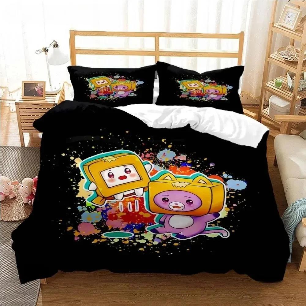 

Cartoon L-Lankybox Bedding Sets 3D Printed Quilt Cover and Pillowcases Cute Foxy Boxy Duvet Cover Single Double Queen King EU Double 200x200cm