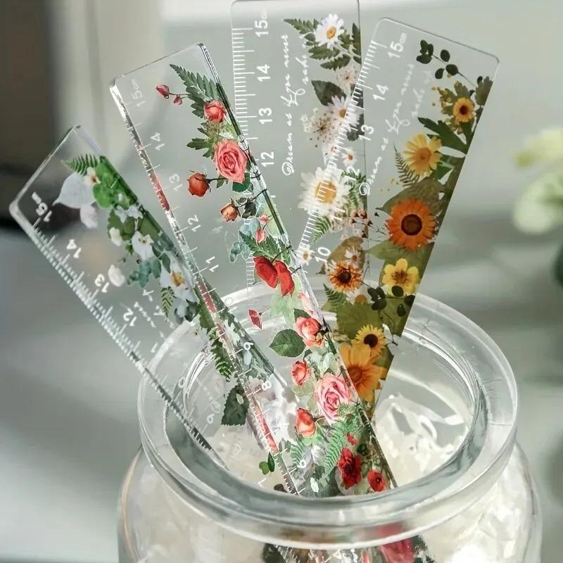 15cm Per Piece Transparent Acrylic Ruler Plant and Flower Ruler Student Measurement Tools Office Drawing Supplies