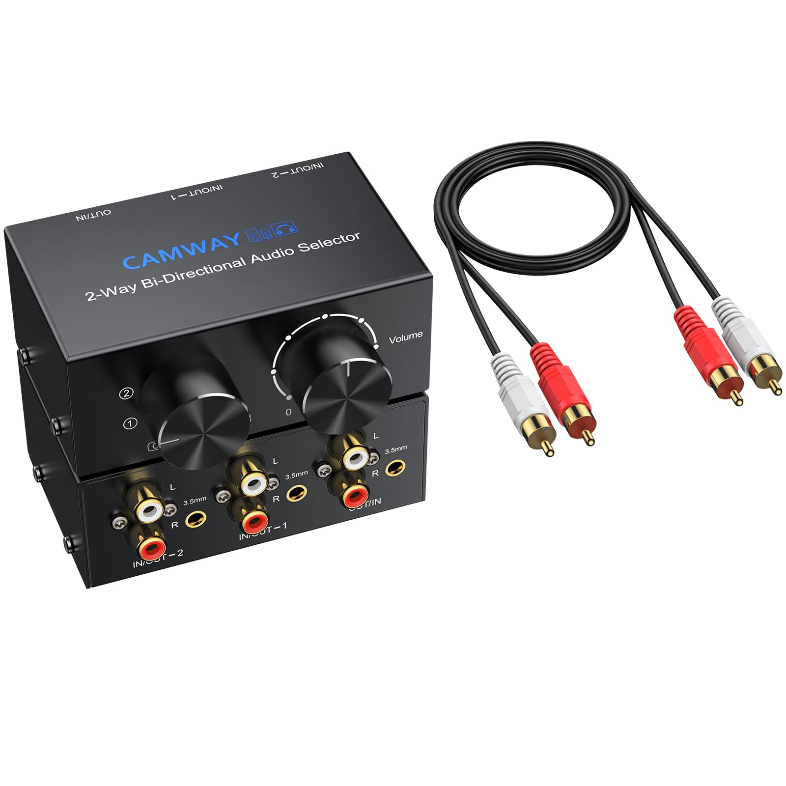 

CAMWAY Bidirectional Audio 2 1 with Off Audio Switch Selector Suitable for CD and Computers 2-Port Switcher, 3.5mm + RCA, Inputs/1 Output, Input/2 чёрный