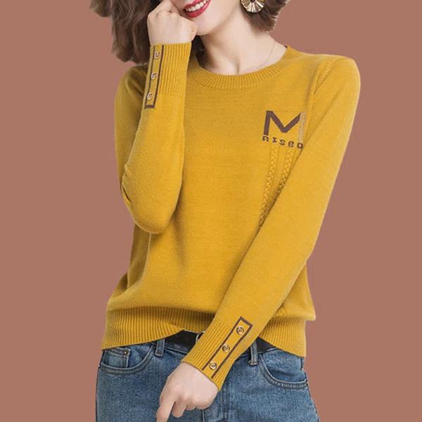 

WTEMPO Женские вязаные пуловеры на весну и осень, универсальные однотонные свитера с длинными рукавами, топы с круглым вырезом, джемперы, трикотаж L жёлтый