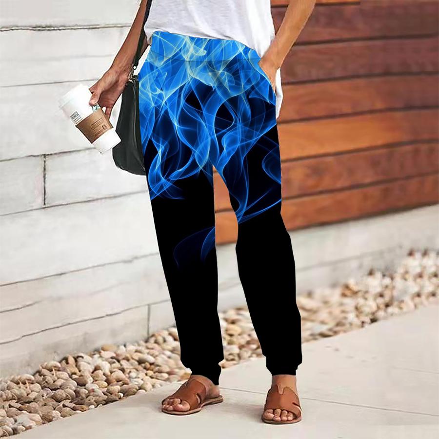 

Женские брюки с принтом огня, на шнуровке, с эластичной талией, свободные, повседневные длинные брюки, брюки с карманами XS синий