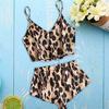 Women Sexy Leopard Sling Pajama Set Satin Babydoll Nightwear Sleepwear