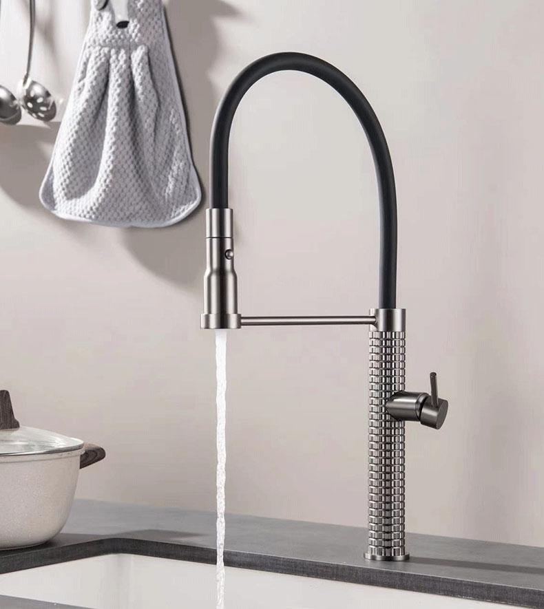 Copper Kitchen Hot And Cold Wash Basin Faucet Gun Grey Retractable Universal Rotary Sink Faucet Pull Down Kitchen Faucet